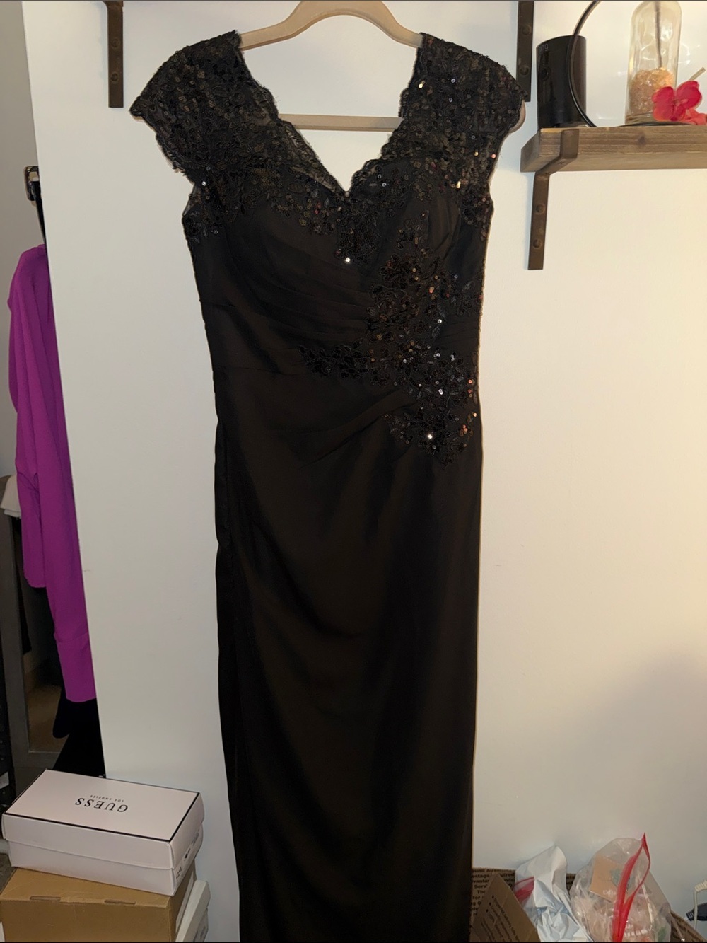 Source Unknown Black Sequin Lace Evening Gown